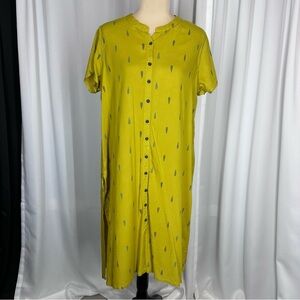 Chartreuse Midi Dress Tunic Sz XXL Split Hem Made In India Boho Indie Resort